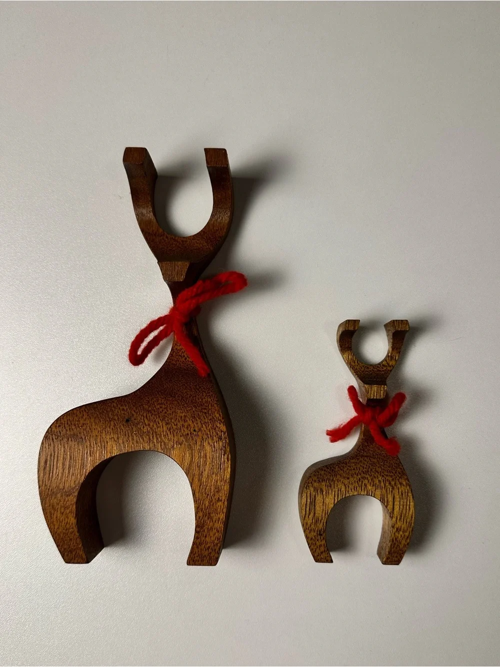 Vintage MCM Scandinavian/Danish-style Wooden Reindeer Mother & Fawn Figurine Set